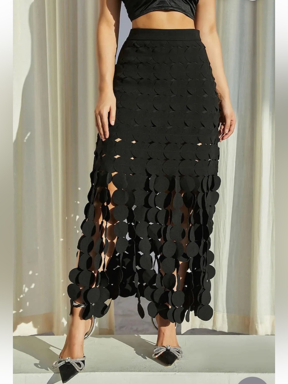 NWOT Black Maxi Circle-Detail Skirt Laser Cut Circle Maxi Skirt.l size L